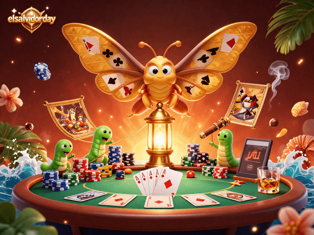 Engage in exciting card games with elsalvadorday's vibrant casino-themed illustration showcasing poker elements.