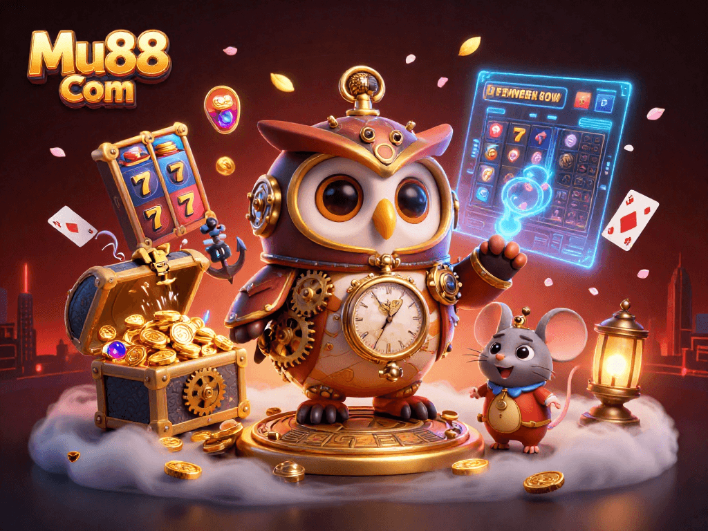 Experience thrilling gameplay with Mu88 Com's vibrant casino scene featuring slots and treasure.