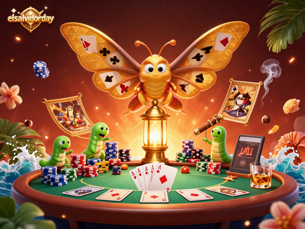 Engage in exciting card games with elsalvadorday's vibrant casino-themed illustration showcasing poker elements.