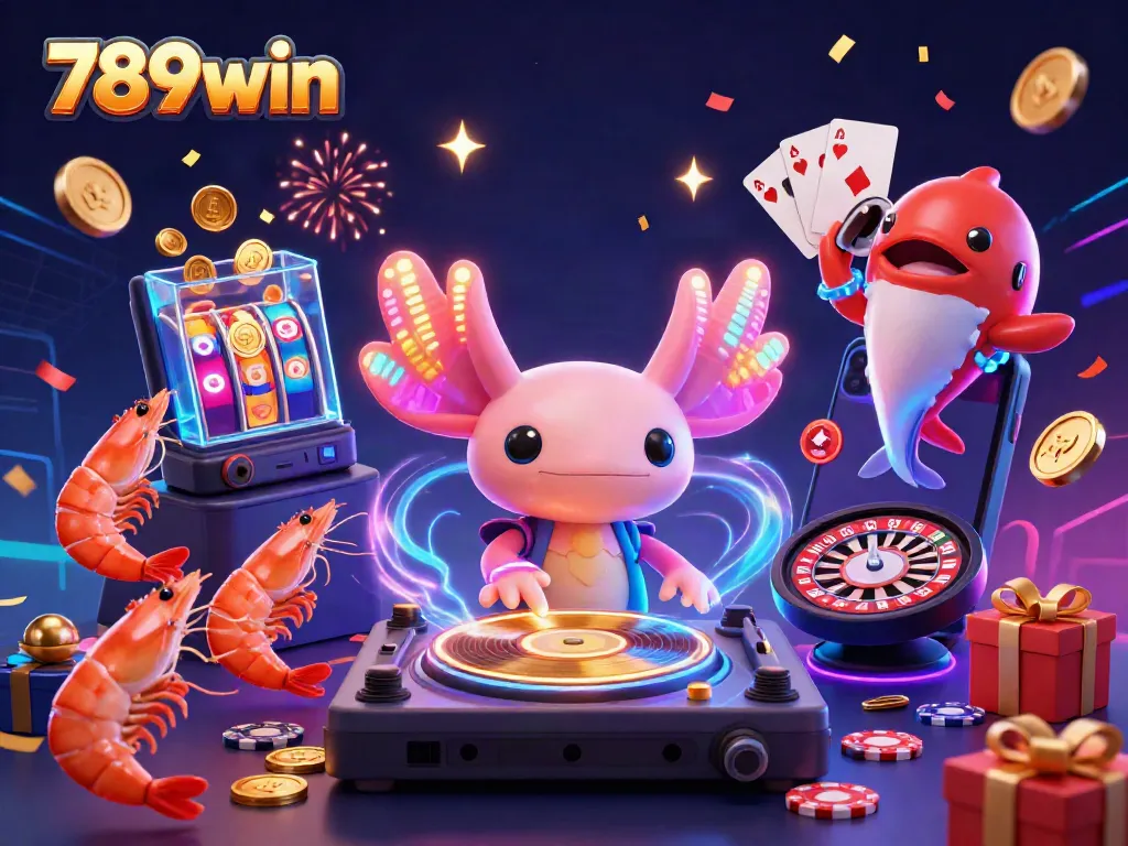 Experience the vibrant energy of 789win with an axolotl DJ and exciting gambling elements.
