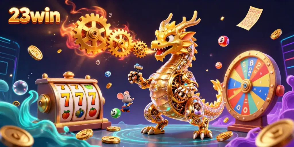 Experience vibrant gaming with 23win’s dynamic slots and lottery elements in a rich 3D illustration.