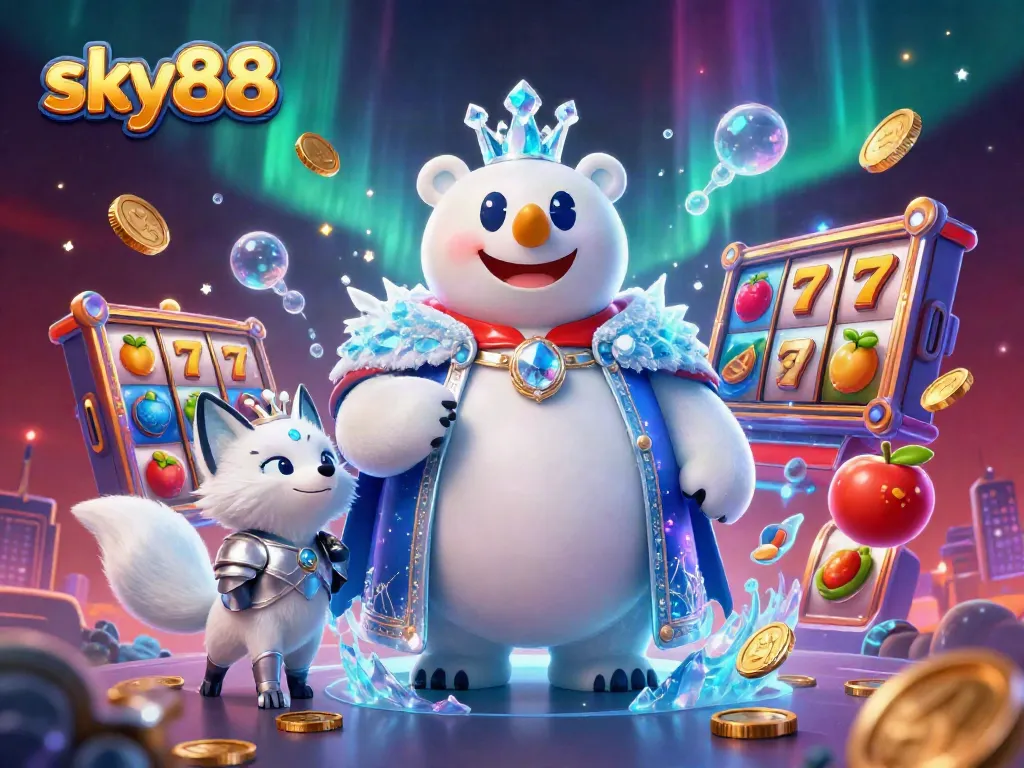 Engage with sky88's vibrant casino scene featuring colorful slot reels and dynamic gameplay.