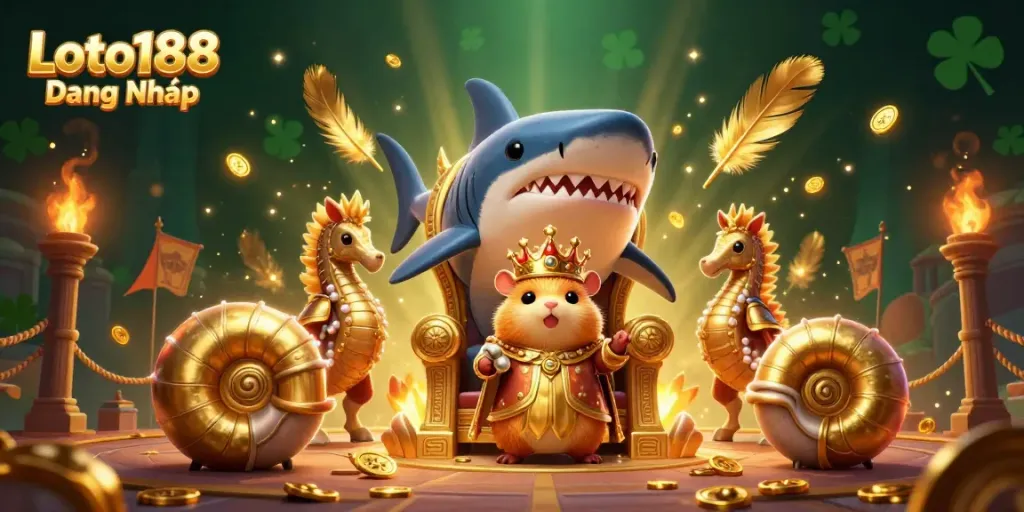 Engage with Loto188 Đăng Nhập, showcasing a dynamic 3D scene with a hamster king and casino elements.