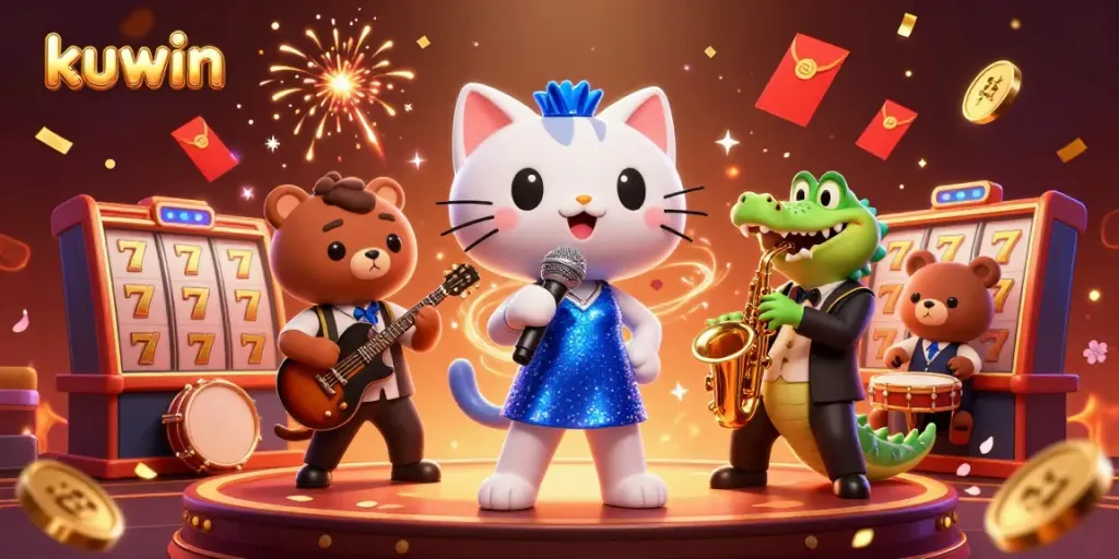 Experience exciting gameplay at Kuwin with jazzy characters and vibrant casino elements.