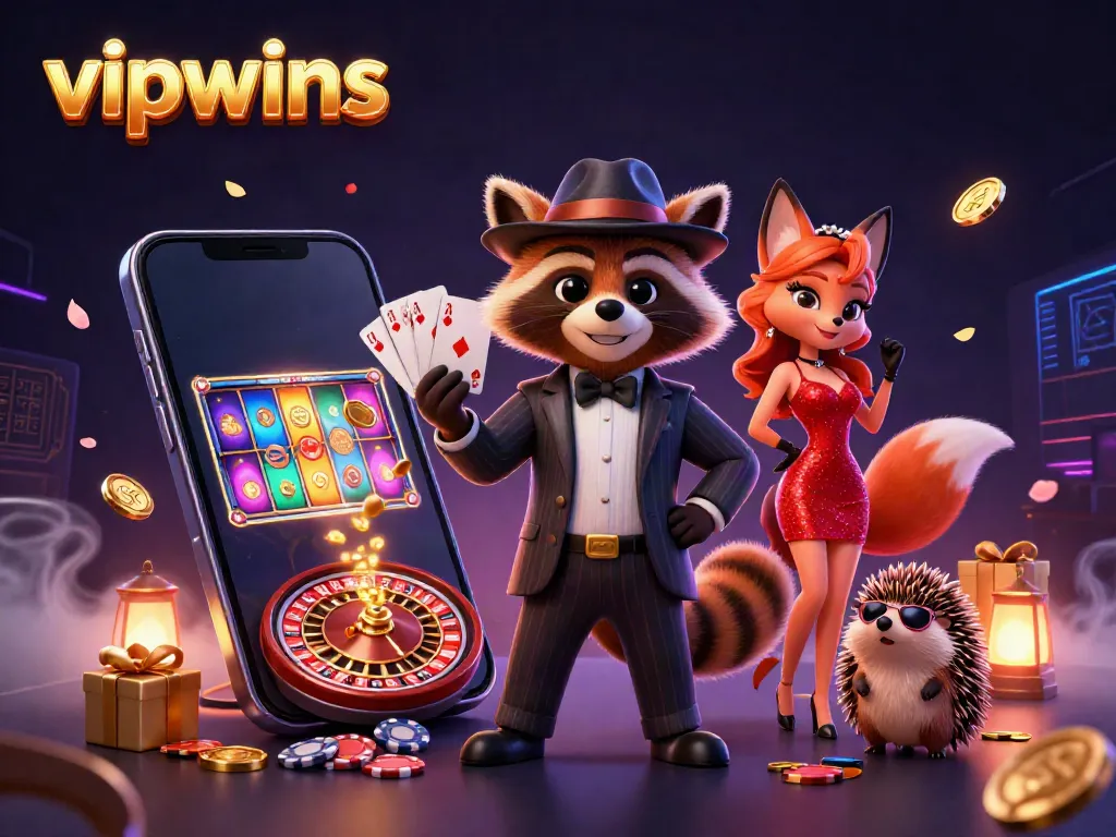 Experience the excitement of vipwins casino with animated characters celebrating a jackpot win amid vibrant gaming elements.