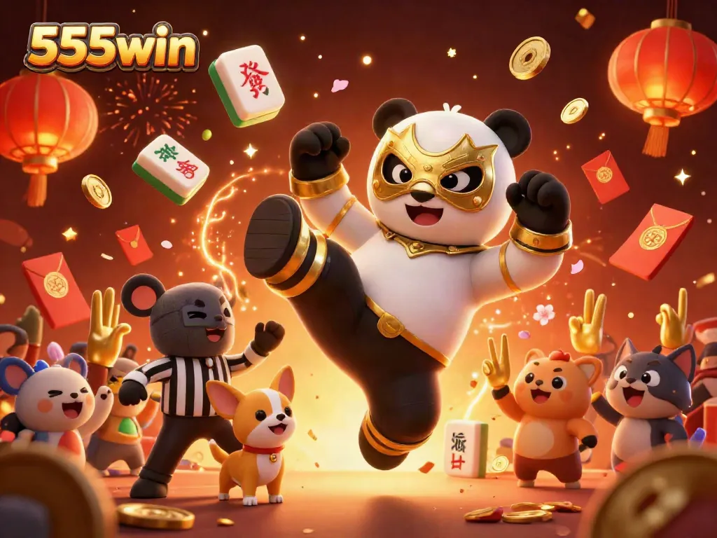 Watch the animated panda slam in style while celebrating winning moments in 555win com's vibrant casino scene.