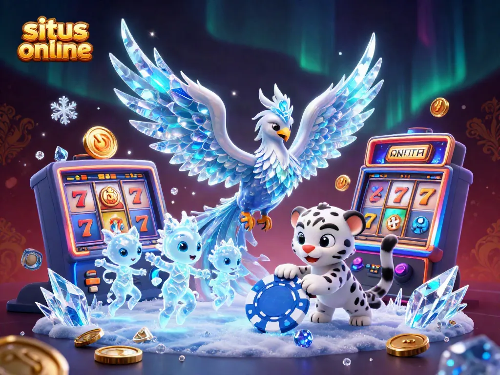 Experience the excitement of situs slot online with a vibrant 3D illustration featuring slots, jackpots, and engaging characters.
