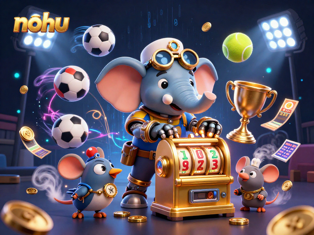 Nohu attracts attention with its vibrant 3D carnival scene featuring a steampunk elephant engaging in exciting slot machine action.