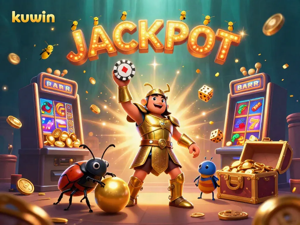 Experience the excitement of kuwin through dynamic 3D characters celebrating a jackpot in a vibrant casino scene.