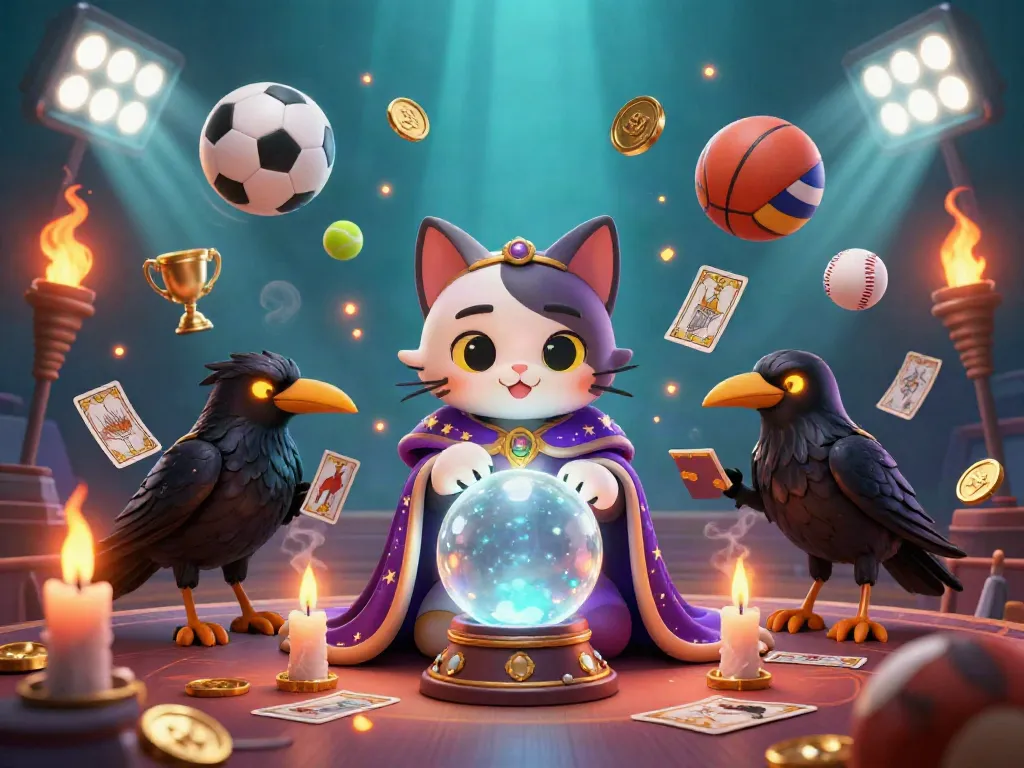Experience the excitement of 11bet with a mystical casino scene featuring a lucky fortune teller cat and sports elements in vibrant detail.