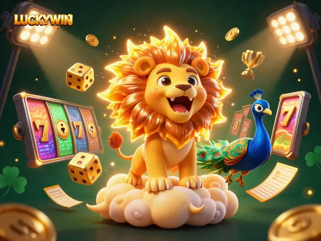 LUCKYWIN 88: Experience thrilling slot adventures with a roaring lion and vibrant casino elements.