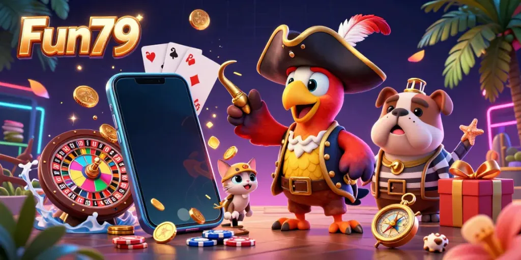 Experience the excitement of Fun79 with vibrant casino action and engaging characters in 3D.