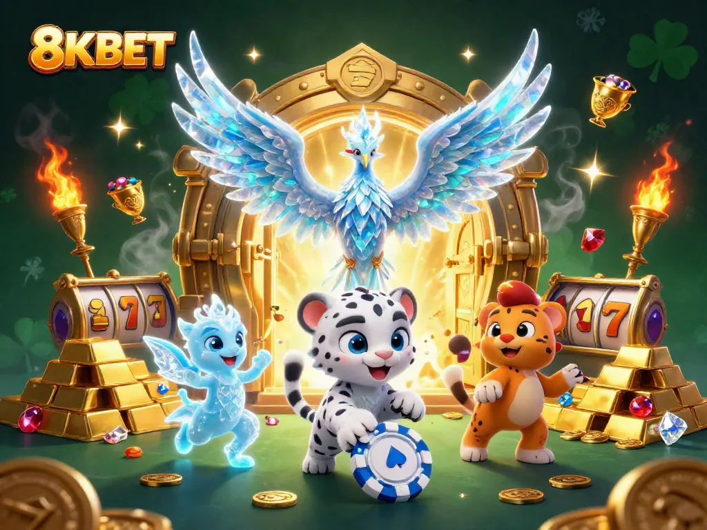 Experience the excitement of 8KBET with vibrant characters and stunning casino elements.
