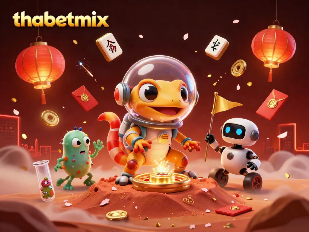 Experience gaming thrills at thabetmax with a Martian gecko discovering a glorious casino.