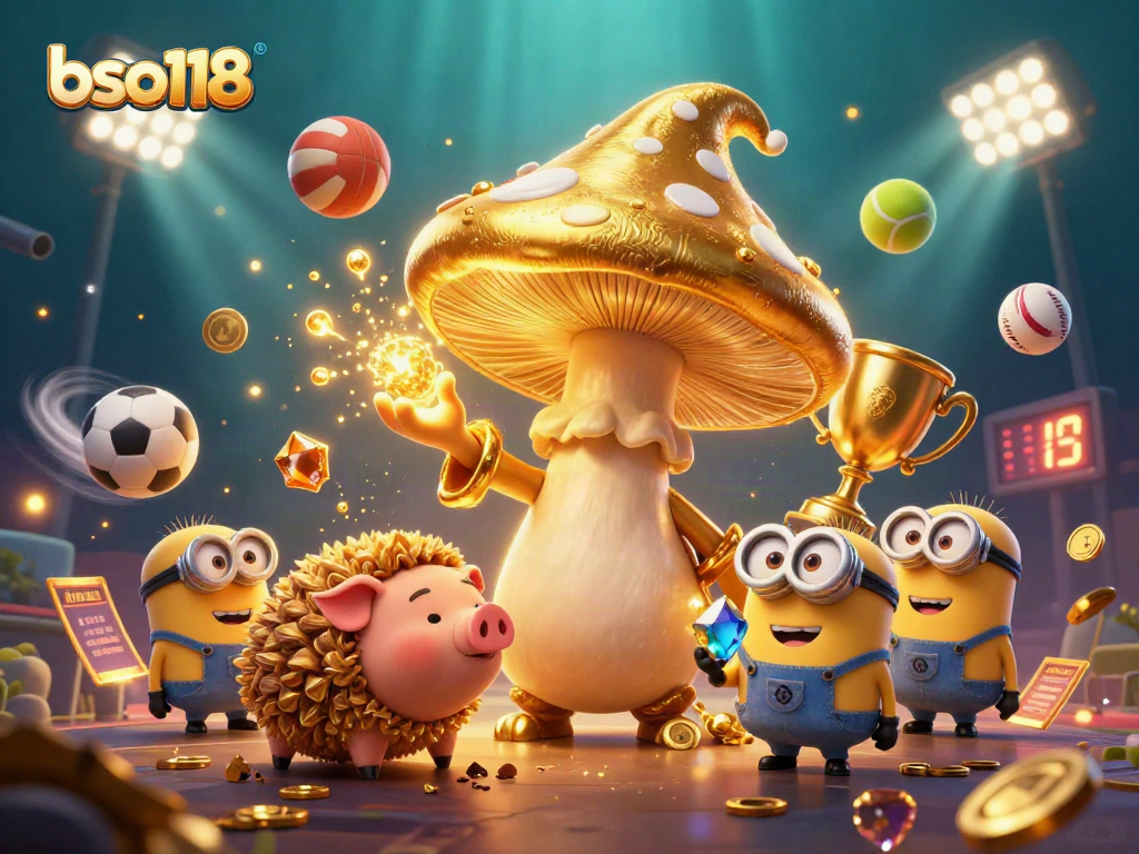 Experience the magic of bso118 with a golden wizard and treasures in a vibrant casino scene.