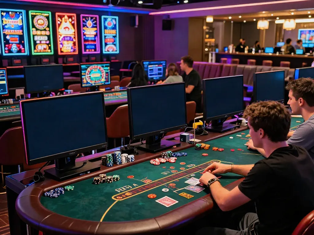 Exciting scene at net88, showcasing vibrant gaming with players enjoying roulette and poker in a modern casino atmosphere.
