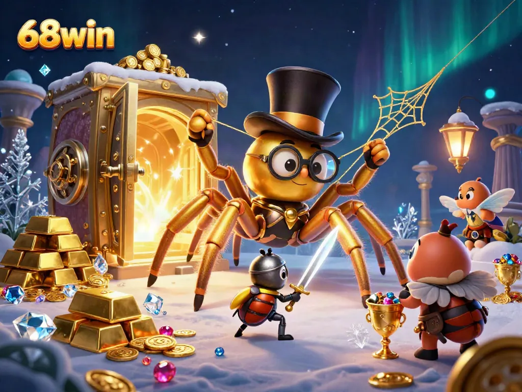 Experience thrilling moments at 68win with golden treasures and exciting gaming elements in a vibrant 3D scene.
