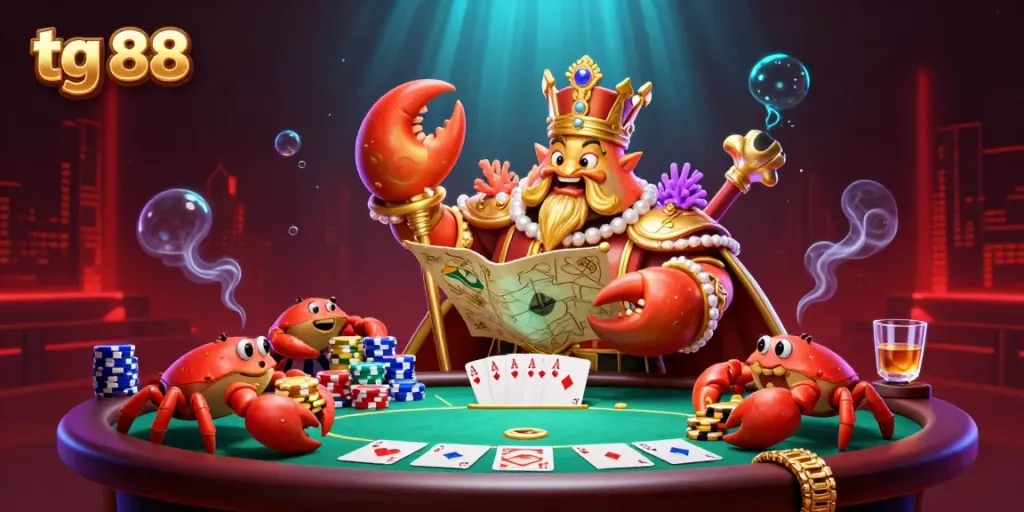 Experience the excitement at tg 88 with a colorful 3D casino scene showcasing poker action and enchanting glowing effects.