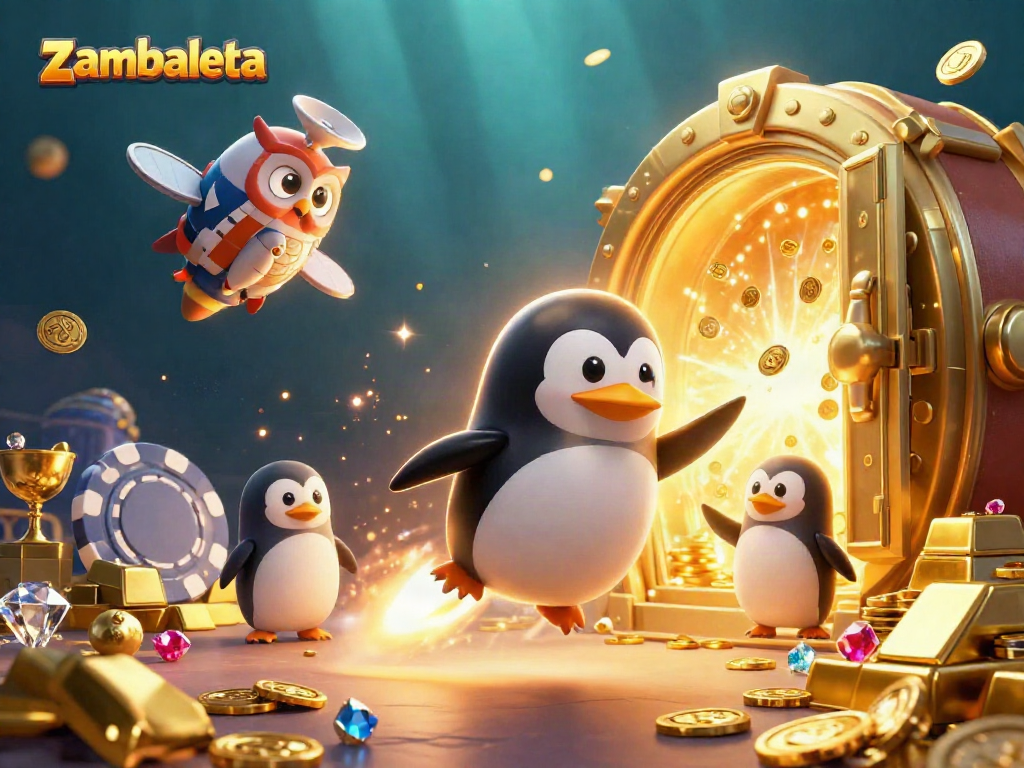 Engage with zambaleta's cosmic casino action featuring a golden penguin and treasure vaults.
