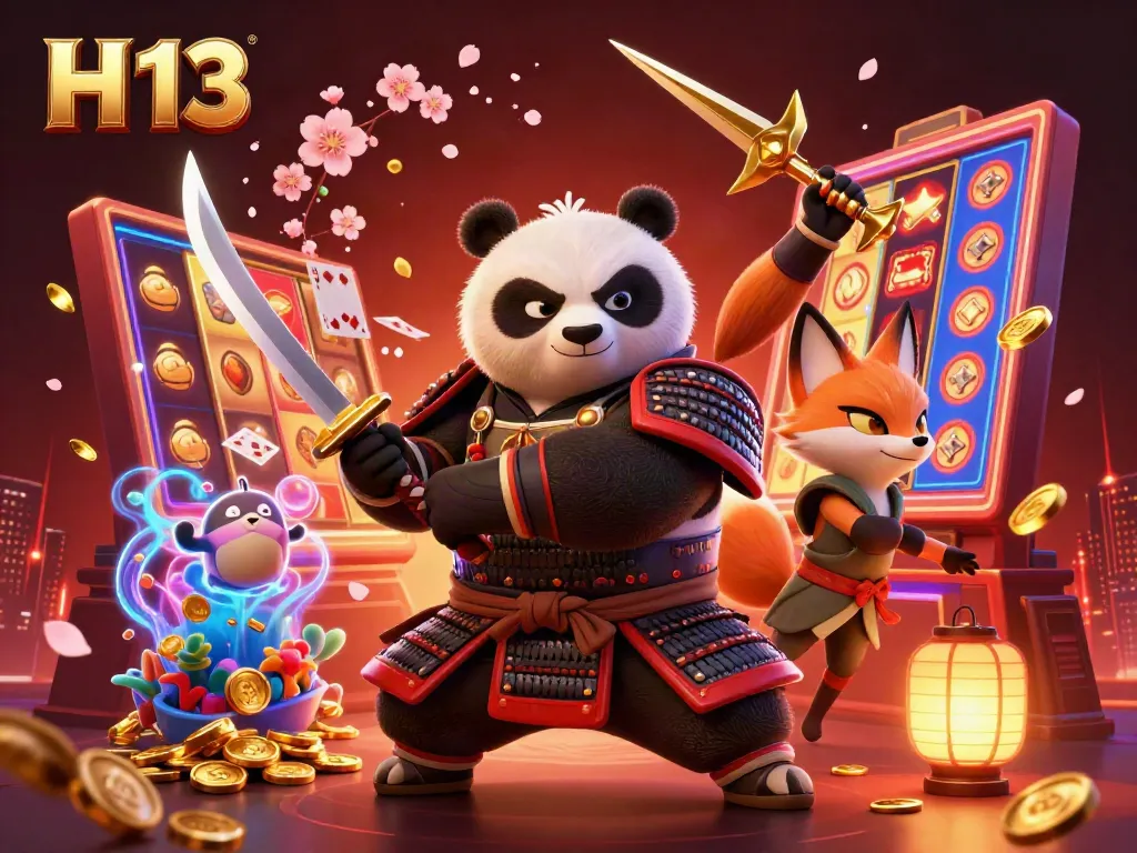 Engage with H 13’s vibrant, high-energy casino scene driven by thrilling slot reels and playful characters.