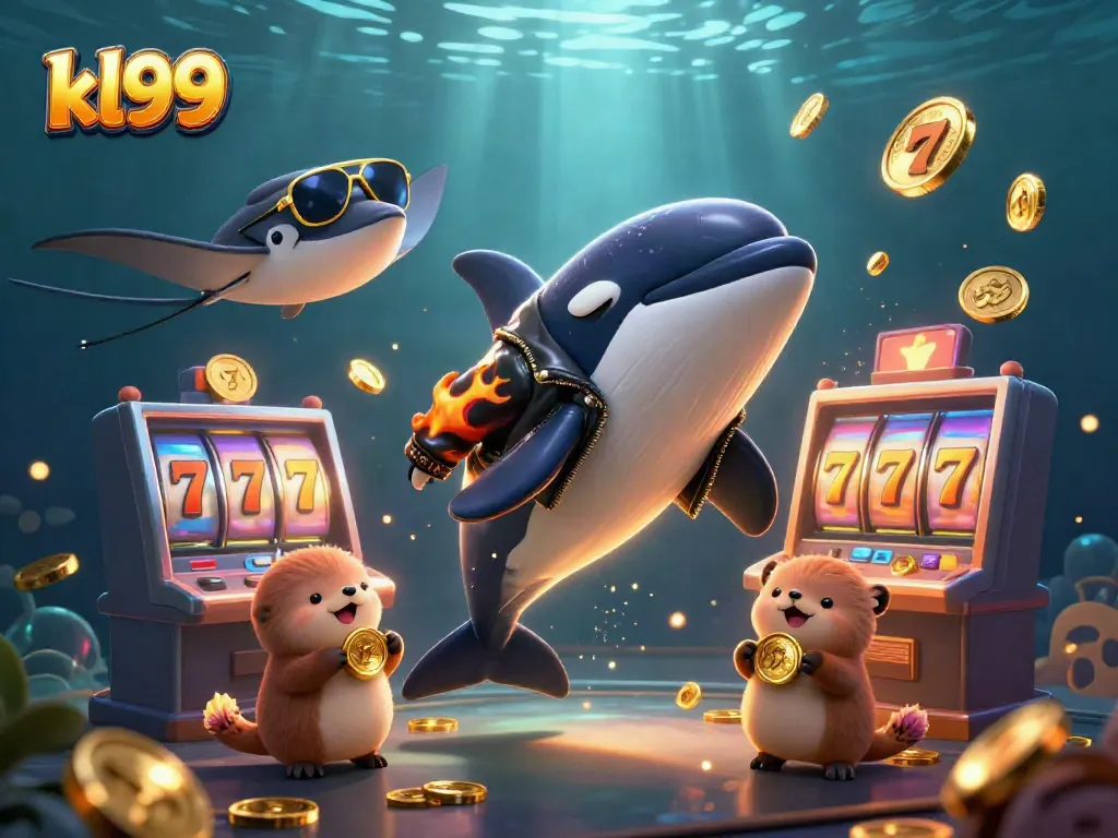 Experience thrilling slot action with kl99's dynamic gaming imagery featuring an orca and otters.