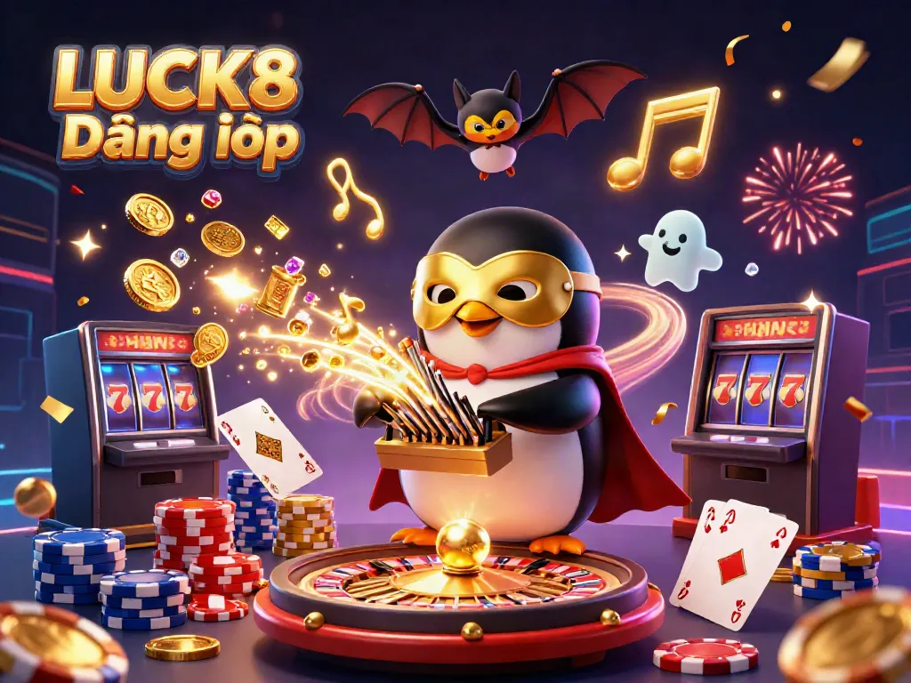 Engage with LUCK8 Đăng nhập as you enjoy a vibrant casino scene filled with golden coins, dynamic characters, and exciting game elements.