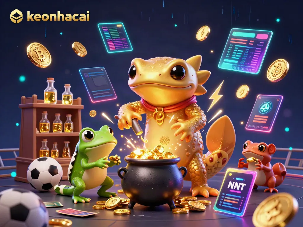 Betting on sports using keonhacai with golden alchemy elements and vibrant graphics.