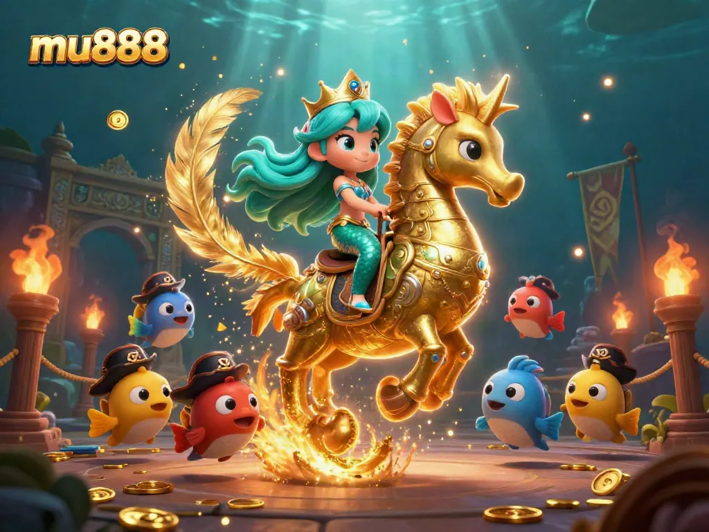 Experience vibrant gameplay at mu888 with dynamic mermaid and seahorse in a colorful underwater casino