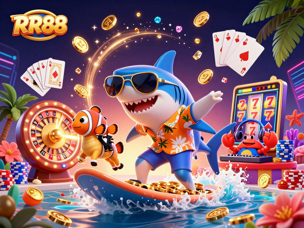 Play exciting casino games at RR88, featuring vibrant 3D characters and rich gambling elements.