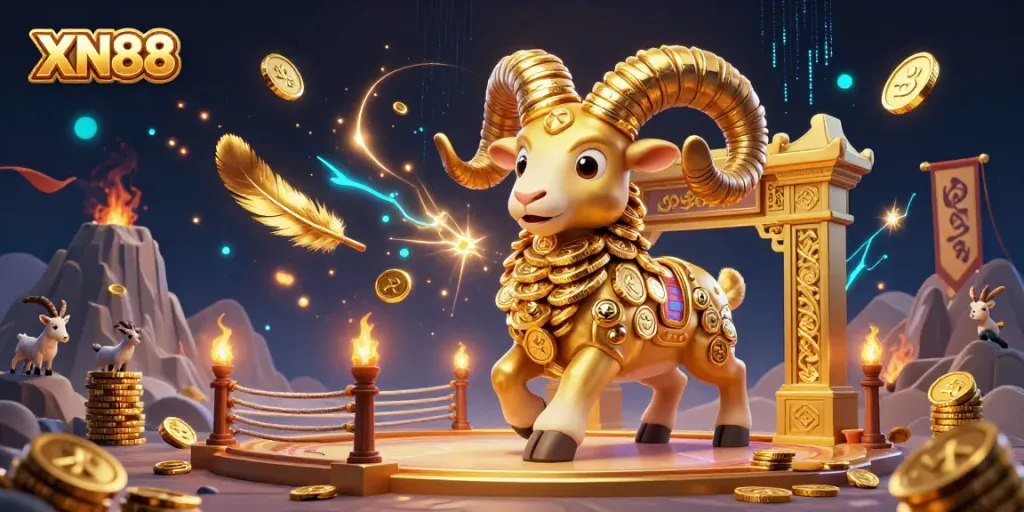Experience XN88's thrilling casino features with golden elements and dynamic characters in a vibrant 3D setting.