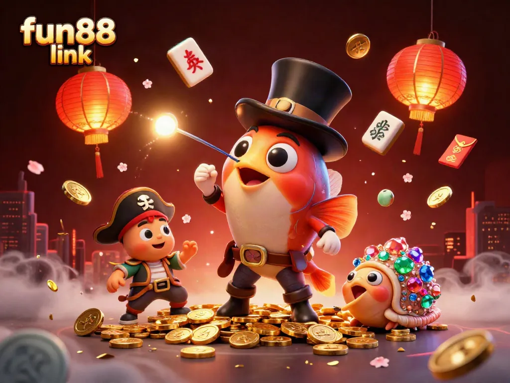 Experience the fun88 link as the anglerfish attracts golden coins in a vibrant 3D casino scene.