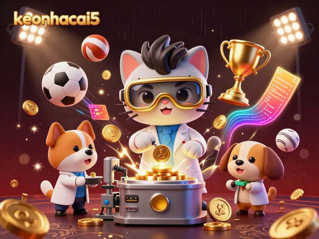 Catalyze excitement with keonhacai5 as a mad scientist cat and assistant dog create wealth amidst sports betting dynamic elements.