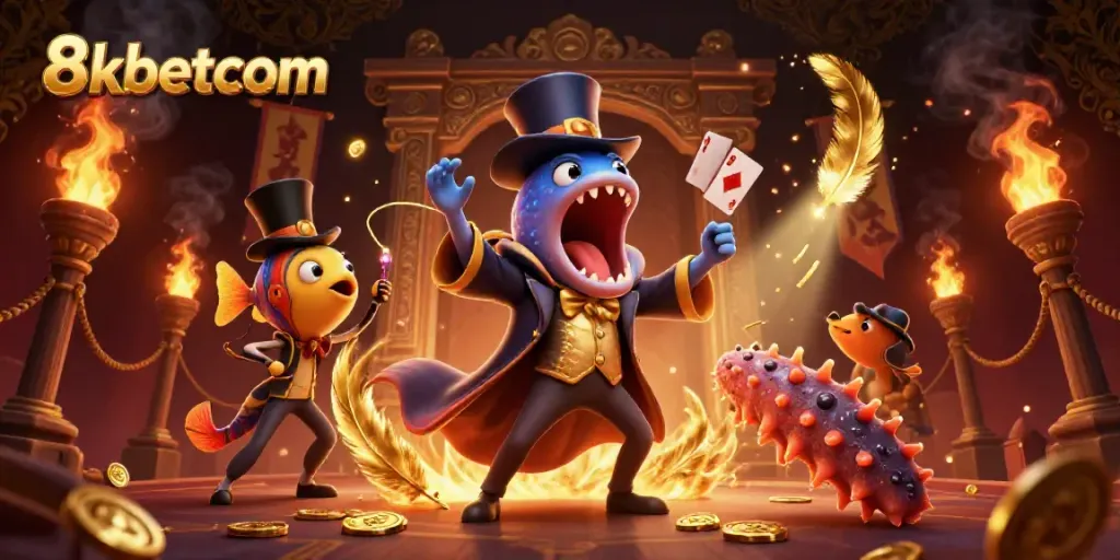 Experience the magic of 8kbetcom with a vibrant 3D scene of underwater gambling excitement.