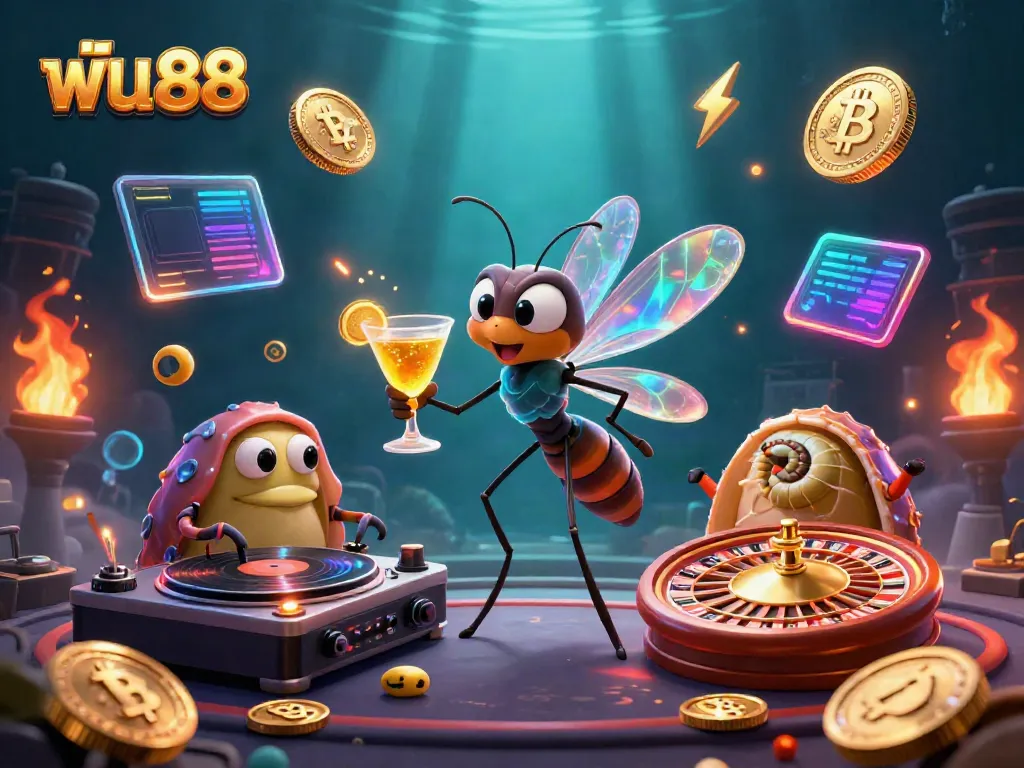 Experience the excitement of ฟัน88 with unique casino elements, including a mascot and DJ.